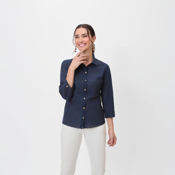 Camisa 3/4 Azul de encaje