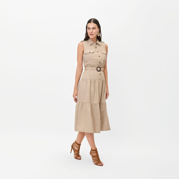 Vestido café con botones y cinto - Imagen 3