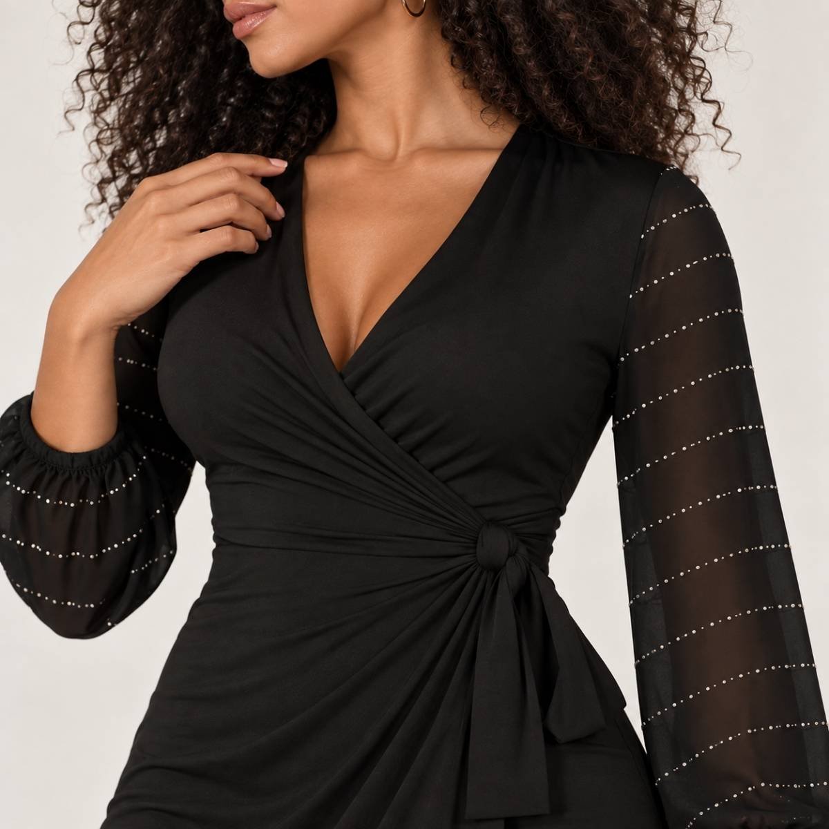 VESTIDO CRUZADO NEGRO CON BRILLOS - Imagen 2