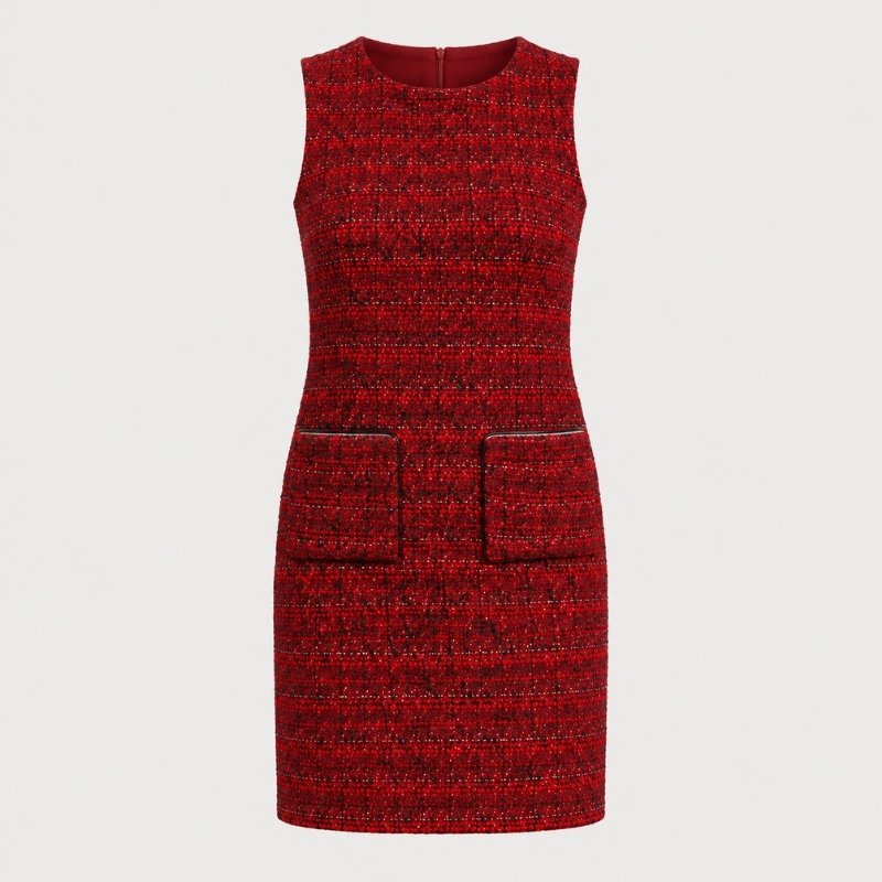 Vestido tweed rojo con bolsillos - Imagen 5