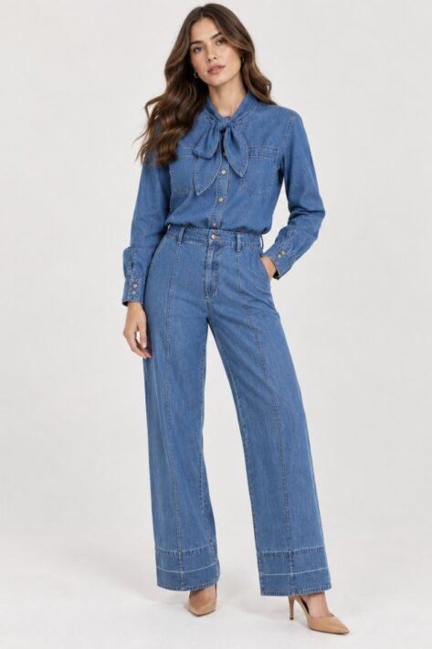 Blusa denim con lazo protagonista