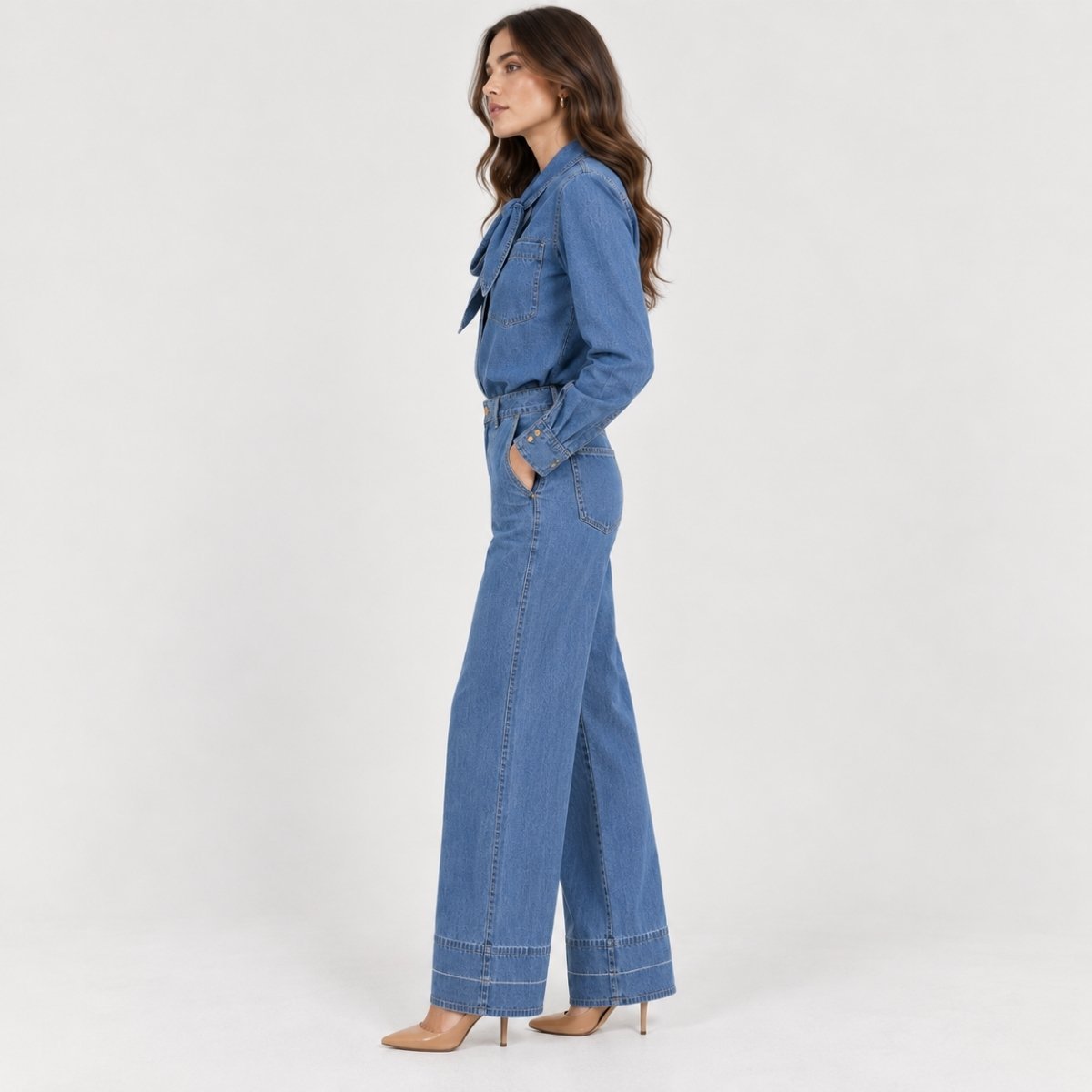 Blusa denim con lazo protagonista - Imagen 3