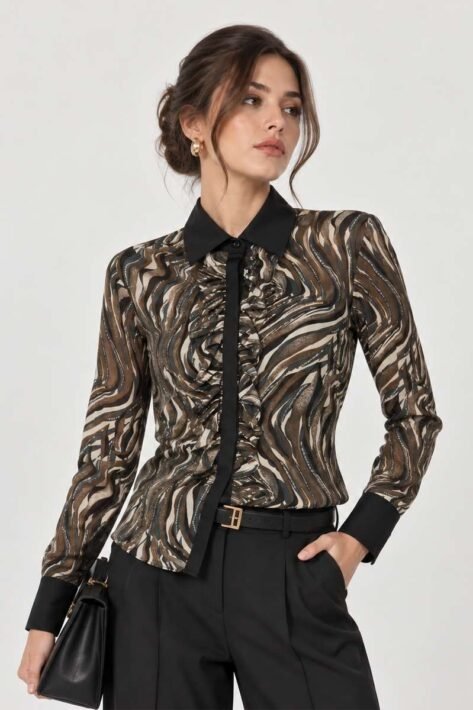 BLUSA CAMISERA CON ESTAMPADO ONDULADO