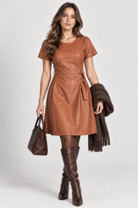 Vestido efecto piel con doble hebilla