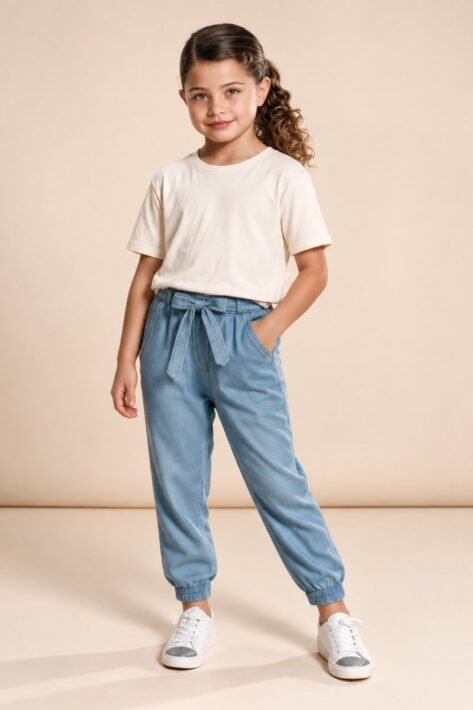 Pantalón infantil con cinturón de lazo