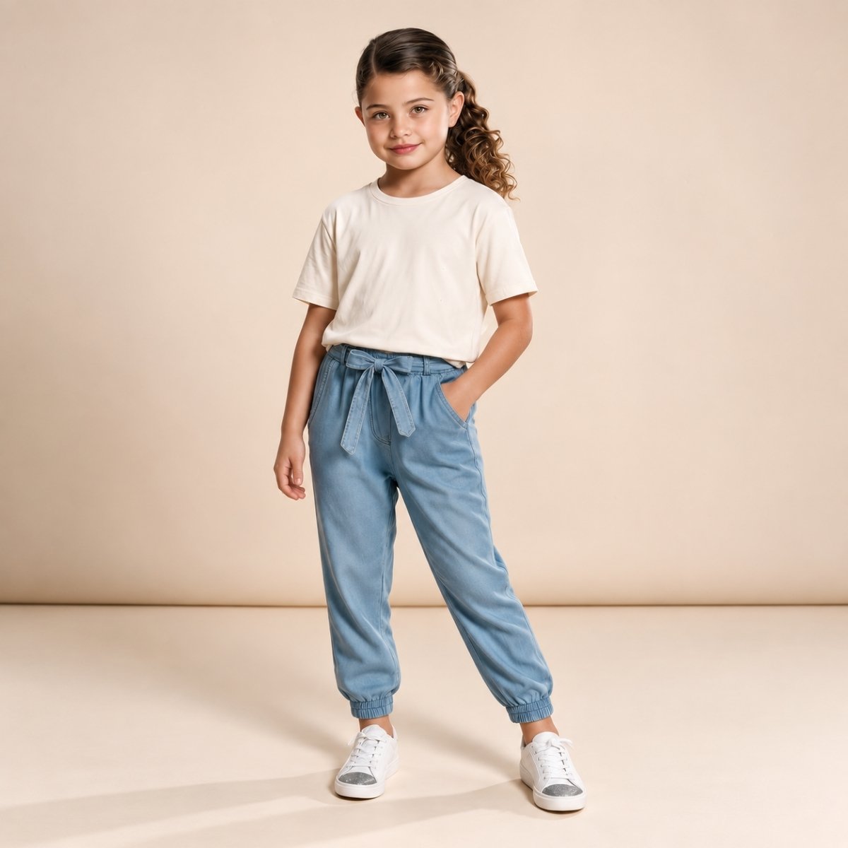 Pantalón infantil con cinturón de lazo