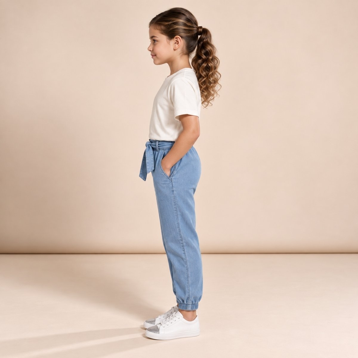 Pantalón infantil con cinturón de lazo - Imagen 3