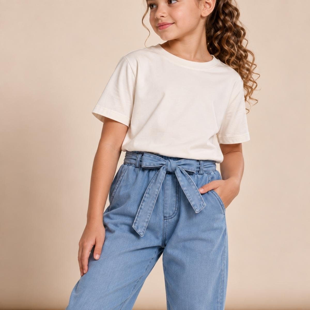 Pantalón infantil con cinturón de lazo - Imagen 2