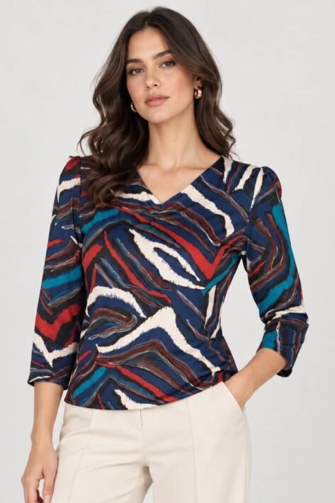 Blusa con estampado abstracto multicolor