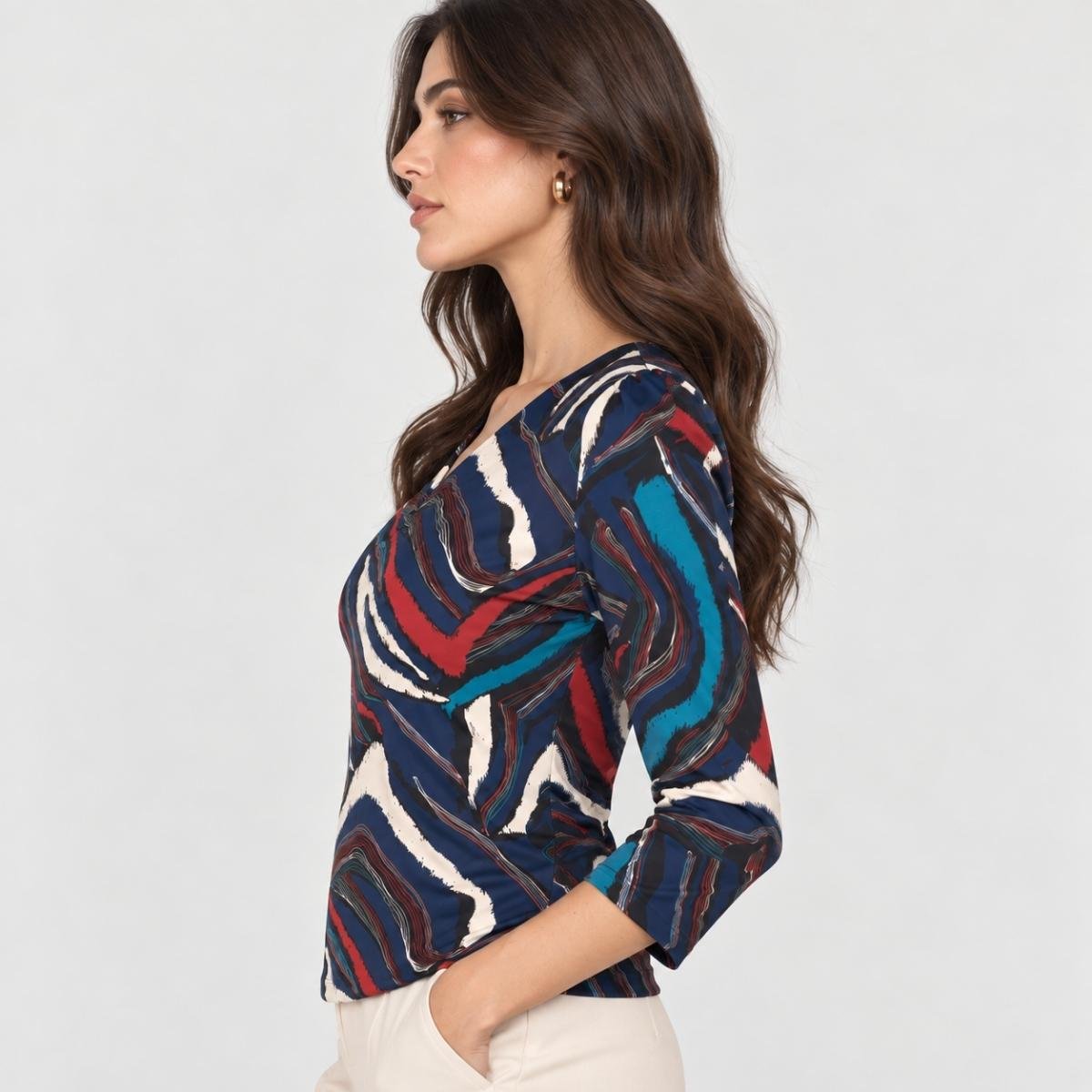 Blusa con estampado abstracto multicolor - Imagen 3