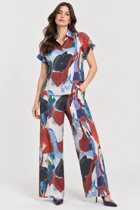 Blusa camisera con estampado artístico