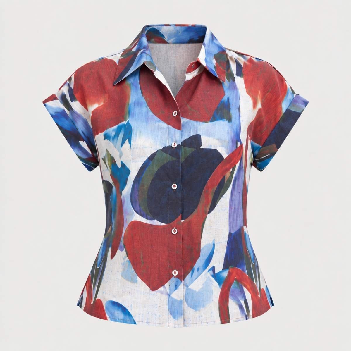 Blusa camisera con estampado artístico - Imagen 2
