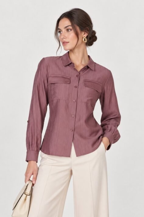 Blusa camisera con bolsillos frontales