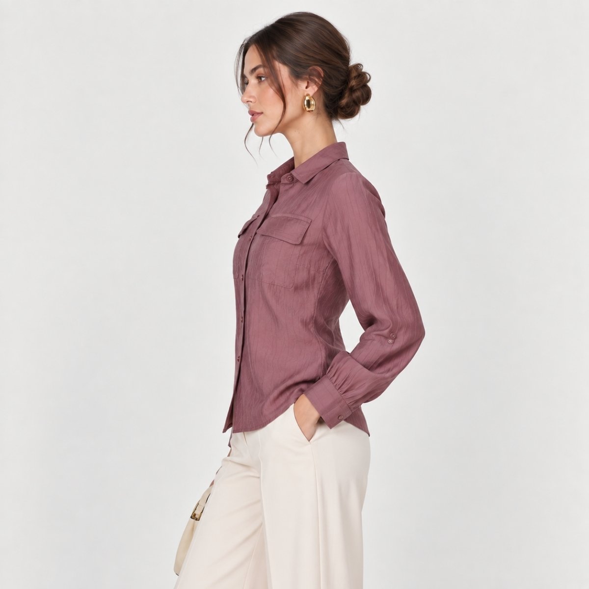 Blusa camisera con bolsillos frontales - Imagen 3