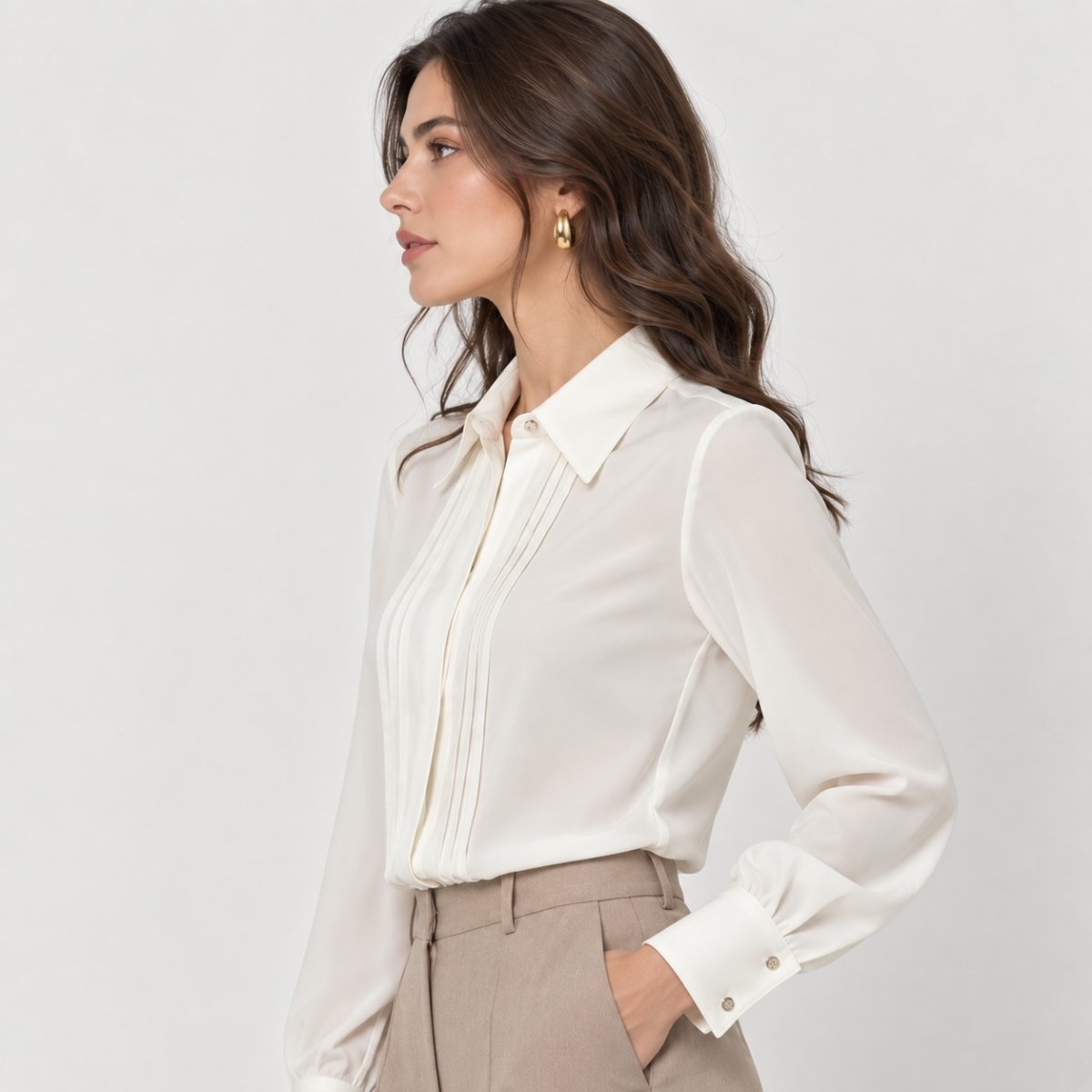 Blusa camisera con tablas frontales - Imagen 3