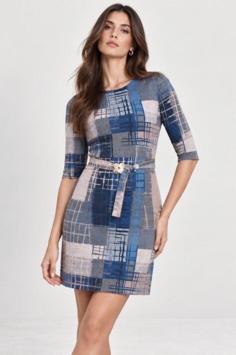 Vestido estampado con cinturón de hebilla dorada
