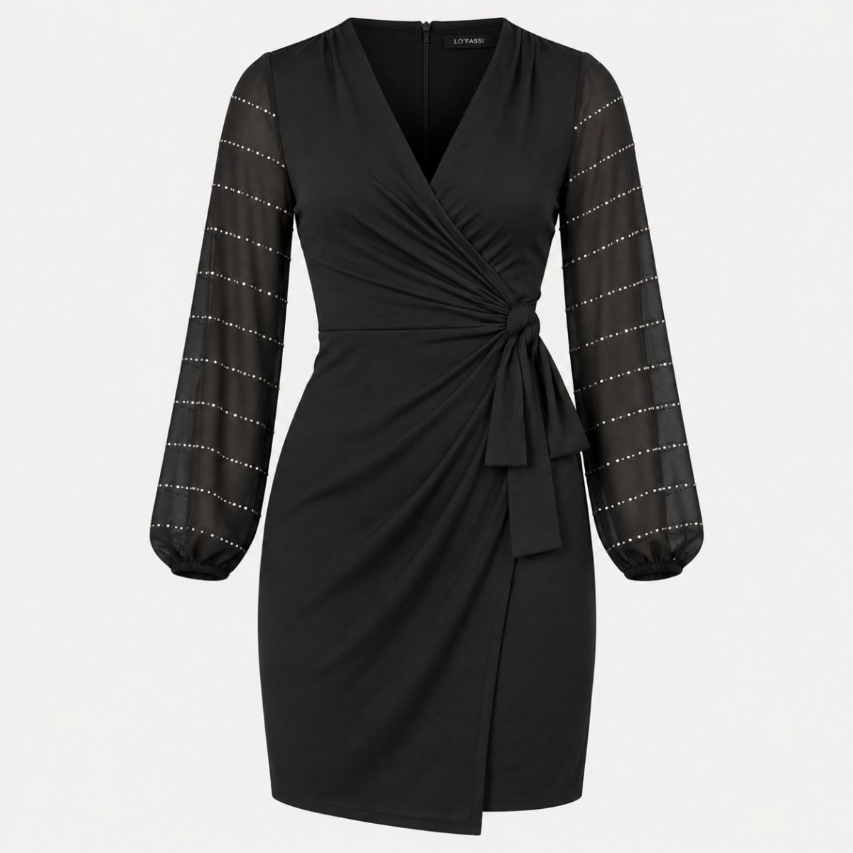 VESTIDO CRUZADO NEGRO CON BRILLOS - Imagen 5
