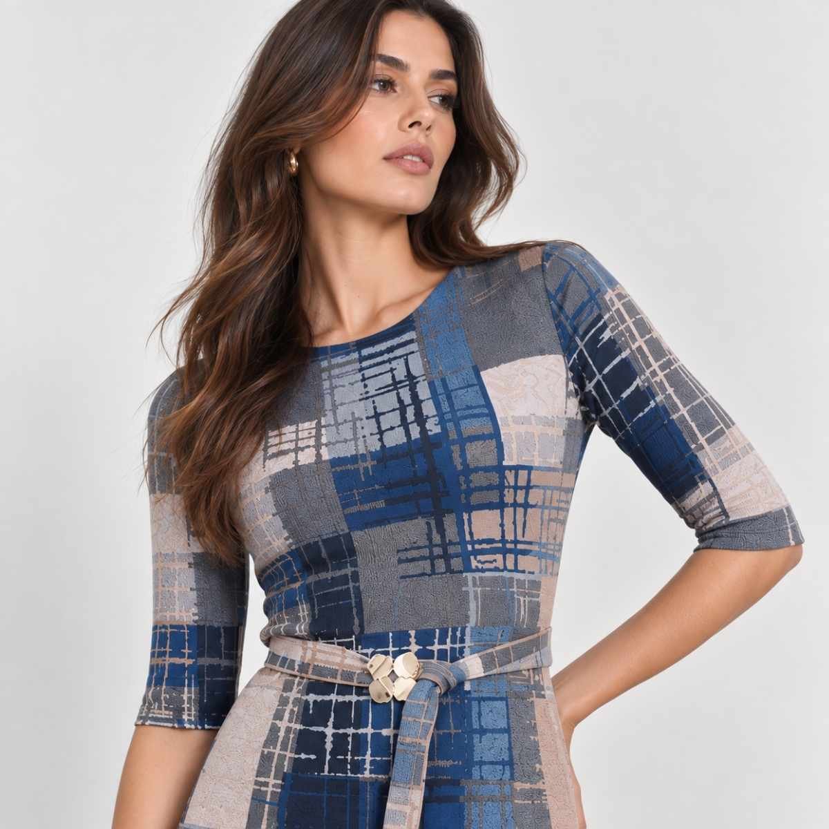 Vestido estampado con cinturón de hebilla dorada - Imagen 2