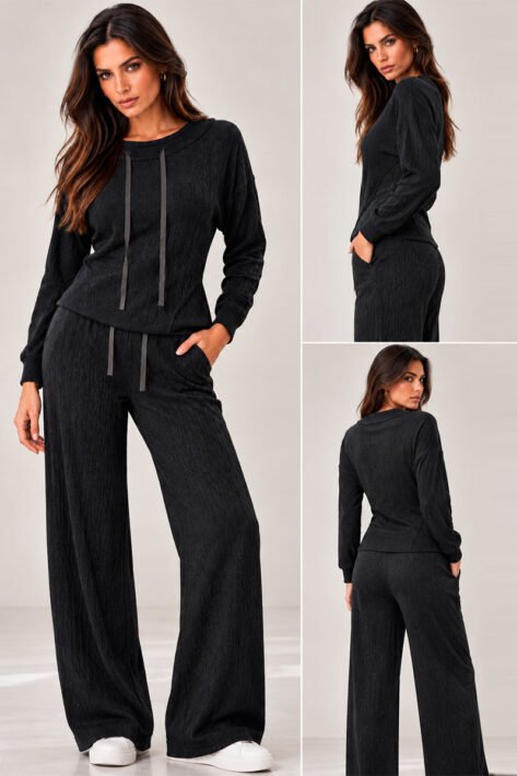 Pants negro tejido de punto | sofisticación y confort