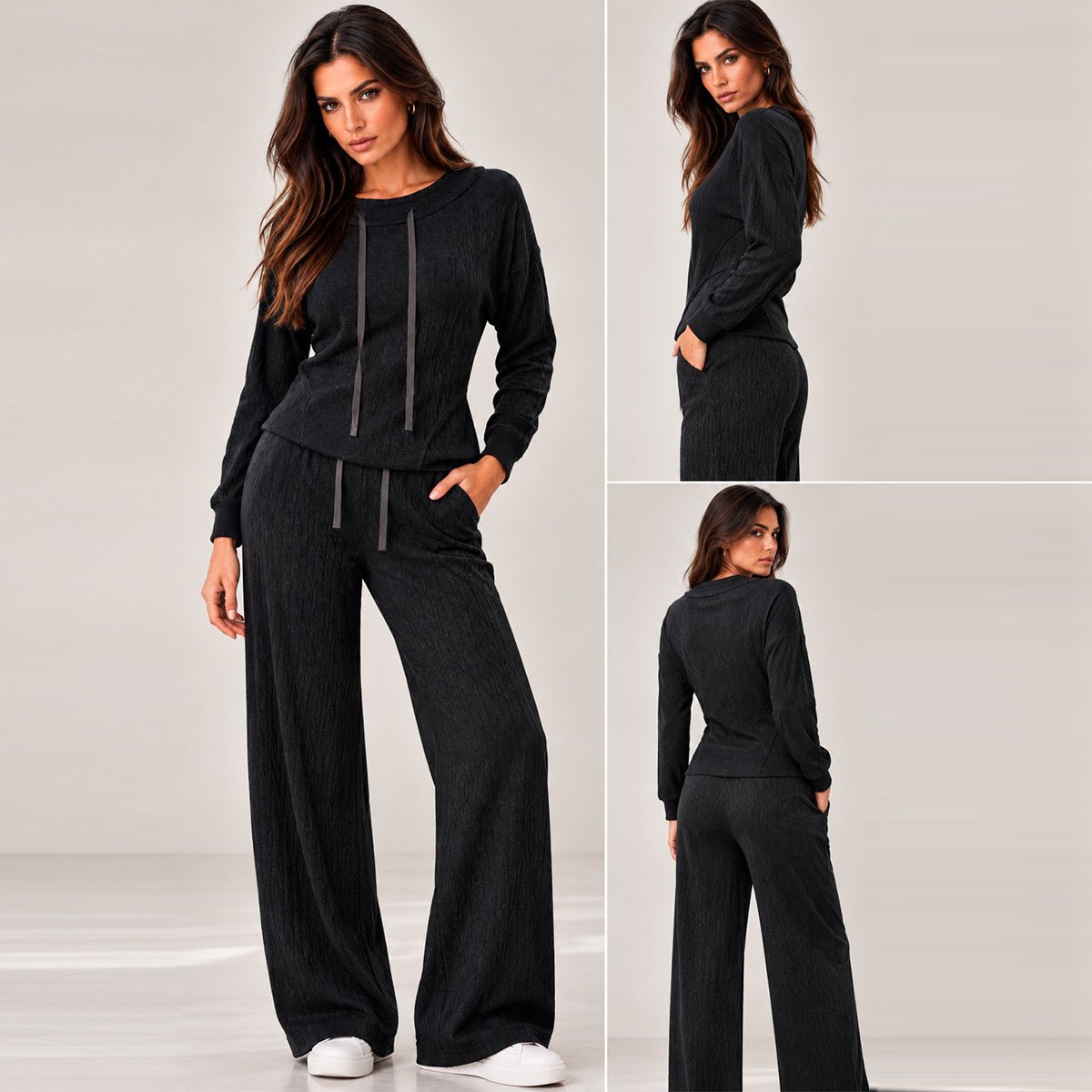 Pants negro tejido de punto | sofisticación y confort