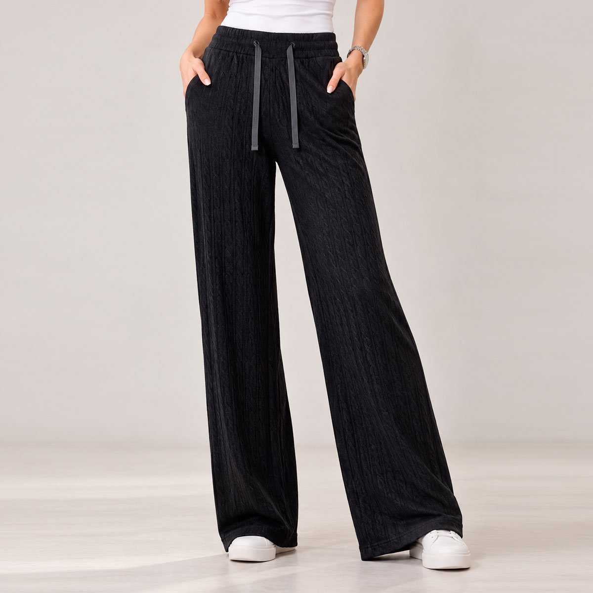 Pants negro tejido de punto | sofisticación y confort - Imagen 2